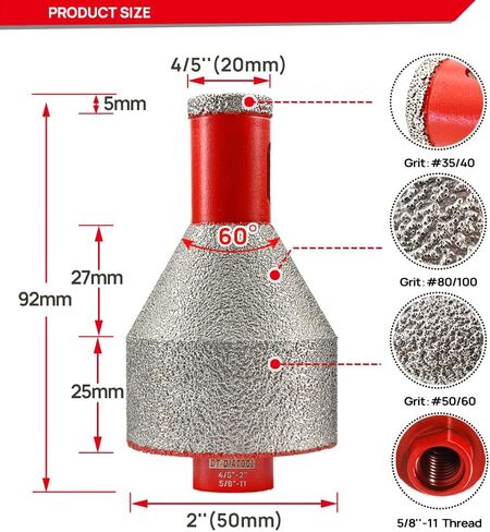 DT-DIATOOL Diamond Core Bit Milling Bit Chamfer Bit Integrated for Tile Grinder Enlarging Polishing Holes on Porcelain Ceramic Granite Marble Countertop Diameter 10-35mm, 5/8 inch-11 Thread in Saudi Arabia