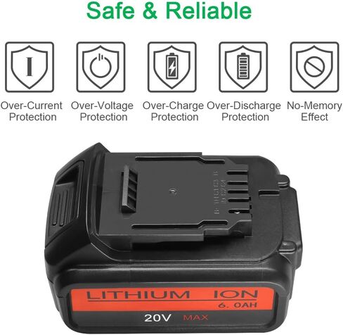 بطارية بديلة 20 فولت 6.0 أمبير متوافقة مع بطارية ديوالت 20 فولت ماكس XR ليثيوم أيون DCB204 DCB206 DCB200 DCB180 DCD985B DCD771C2 DCS355D1 DCD790B in Kuwait