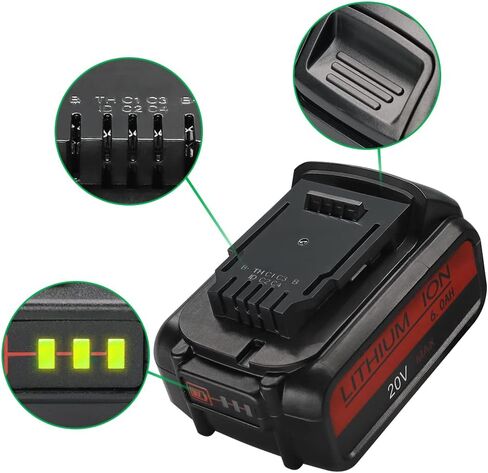 بطارية بديلة 20 فولت 6.0 أمبير متوافقة مع بطارية ديوالت 20 فولت ماكس XR ليثيوم أيون DCB204 DCB206 DCB200 DCB180 DCD985B DCD771C2 DCS355D1 DCD790B in Kuwait