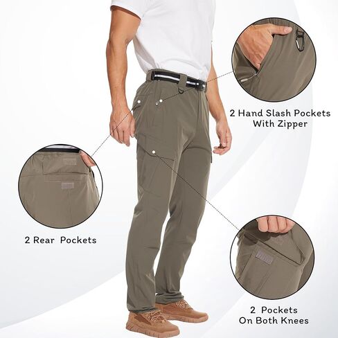 Men's Hiking Pants Outdoor Water Resistant Flex Ripstop Cargo Pants Quick Dry Lightweight Fit Pants 6 Pockets and Belt in Kuwait