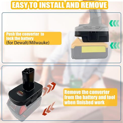 محول بطارية USB لديوالت ولميلووكي إلى محول بطارية حرفي، مناسب لديوالت 18 فولت-20 فولت ولبطاريات ليثيوم ميلووكي 18 فولت M18، يعمل مع أداة لاسلكية من سلسلة Craftsman C3 19.2 فولت in Saudi Arabia