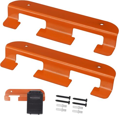 (عبوتان) حامل تخزين البطارية لبطارية بلاك آند ديكر 20 فولت، حامل بطارية مثبت على الحائط، فتحات بطاريات سميكة من الحديد المطاوع شديدة التحمل، يناسب تخزين المرآب وورش العمل والأرفف - فتحتان برتقاليتان in Kuwait