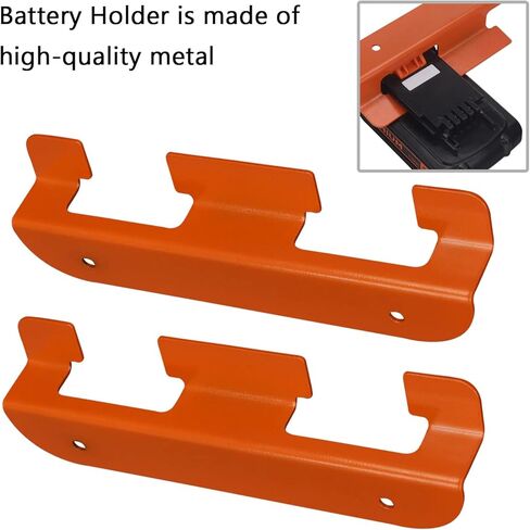 (عبوتان) حامل تخزين البطارية لبطارية بلاك آند ديكر 20 فولت، حامل بطارية مثبت على الحائط، فتحات بطاريات سميكة من الحديد المطاوع شديدة التحمل، يناسب تخزين المرآب وورش العمل والأرفف - فتحتان برتقاليتان in Kuwait