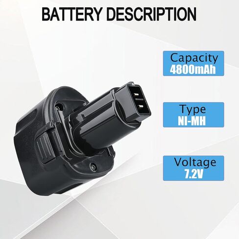 LUMSING DW9057 4.8Ah Ni-Mh Replacement for Dewalt 7.2V Battery DW9057 DE9057 DE9085 DW920K DW920K2 DW925K DW925K2 DW968K. in Saudi Arabia