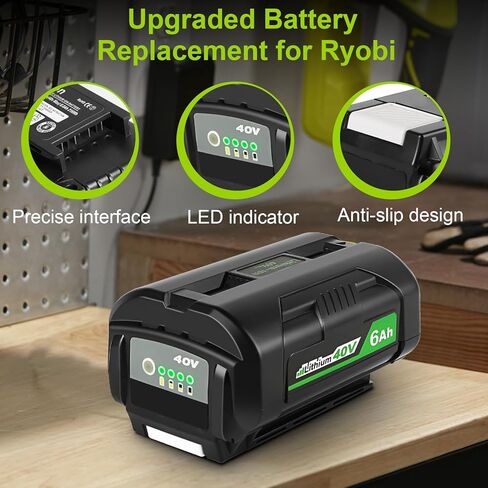 Mrupoo 40V 6.0Ah تبديل البطارية لبطارية Ryobi 40v، بطارية ليثيوم عالية السعة 40 فولت لأدوات الطاقة Ryobi 40v in Kuwait
