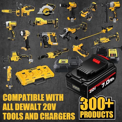 7.0Ah بديل لبطارية DeWalt 20V Max DCB200 DCB201 DCB203 DCB204 DCB206 DCB180 متوافقة مع أدوات الطاقة DeWalt 20 Volt Bateria 2Pack in Kuwait