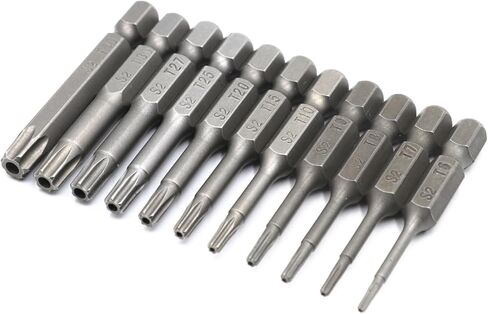 مجموعة لقم مفك توركس، T6، T7، T8، T9، T10، T15، T20، T25، T27، T30، T40، ساق سداسية 1/4 بوصة S2 مصنوعة من خليط معدني بطول 2 بوصة، 11 قطعة in Kuwait