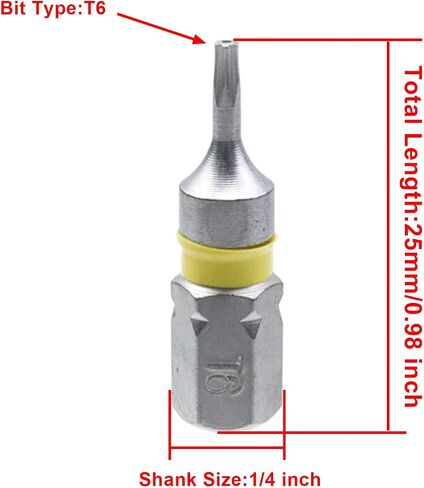 Torx Screwdriver Bits Security Bit Sets 0.98"/25mm Long 1/4" Hex Shank T6 Security Torx High Quantity Screwdriver Bits S2 Alloy Steel - 8pcs in Saudi Arabia