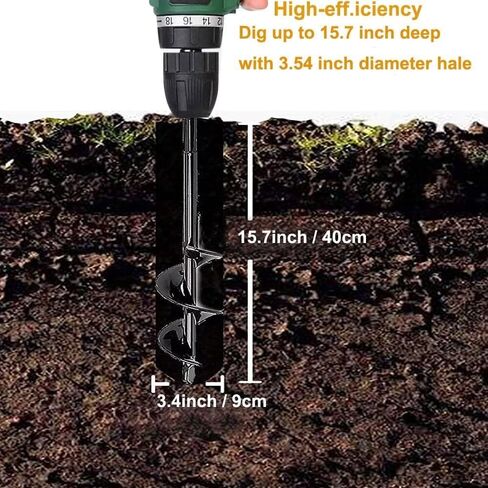 Garden Auger Drill Bit Post Hole Digger Auger Bulb Planter Tool 1.6 x 8.7 in, Hex Shank Rust-Proof Steel, for Digging Holes Deep Cultivating,Planting Bulbs in Saudi Arabia