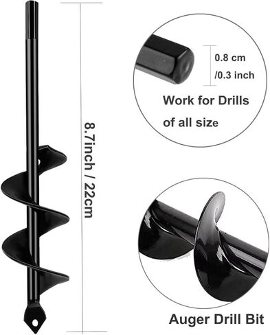 Garden Auger Drill Bit Post Hole Digger Auger Bulb Planter Tool 1.6 x 8.7 in, Hex Shank Rust-Proof Steel, for Digging Holes Deep Cultivating,Planting Bulbs in Saudi Arabia