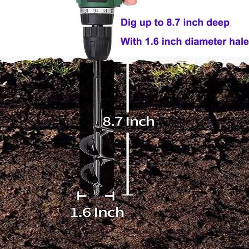 Garden Auger Drill Bit Post Hole Digger Auger Bulb Planter Tool 1.6 x 8.7 in, Hex Shank Rust-Proof Steel, for Digging Holes Deep Cultivating,Planting Bulbs in Saudi Arabia