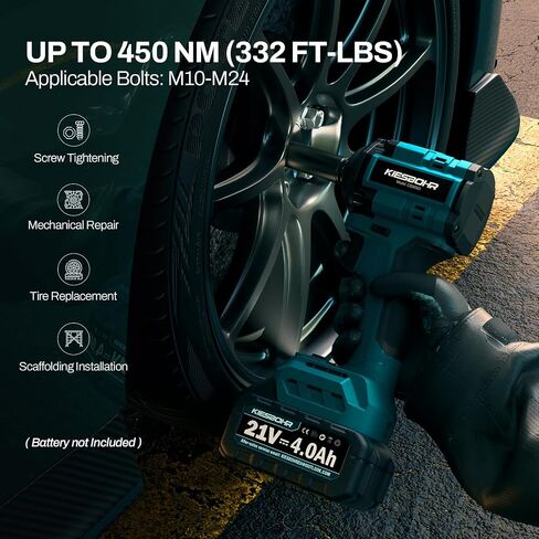 450N.m(332Ft-lbs) Cordless Impact Wrench, 1/2 inch Brushless Electric Impact Gun 2800RPM, 3 Sockets, High Torque Impact Driver for Car Tires in Saudi Arabia