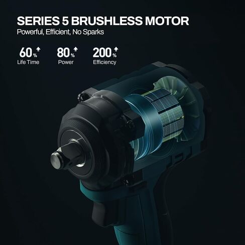 450N.m(332Ft-lbs) Cordless Impact Wrench, 1/2 inch Brushless Electric Impact Gun 2800RPM, 3 Sockets, High Torque Impact Driver for Car Tires in Saudi Arabia
