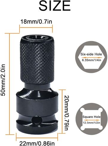 2Pcs1/2 Inch Square Drive to 1/4 Inch Hex Female Socket Adapter, Quick Release Chuck Adapter Converter for Impact and Ratchet Wrenches in Saudi Arabia
