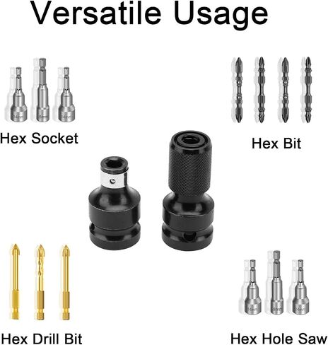 2Pcs1/2 Inch Square Drive to 1/4 Inch Hex Female Socket Adapter, Quick Release Chuck Adapter Converter for Impact and Ratchet Wrenches in Saudi Arabia