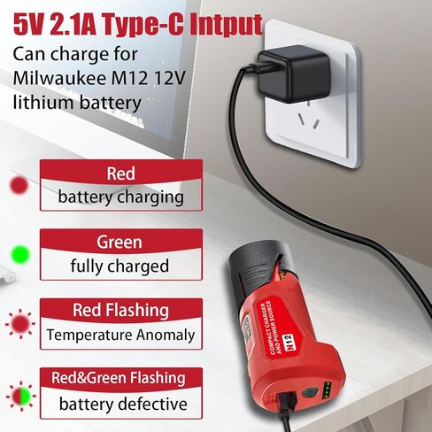 M12 USB محول مصدر الطاقة لميلووكي M12 48-59-1201 49-24-2310 USB محول الشحن 10.8V / 12V سترة ساخنة مصدر الطاقة بطارية ليثيوم أيون مصدر الطاقة in Kuwait