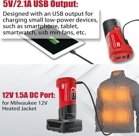 M12 USB محول مصدر الطاقة لميلووكي M12 48-59-1201 49-24-2310 USB محول الشحن 10.8V / 12V سترة ساخنة مصدر الطاقة بطارية ليثيوم أيون مصدر الطاقة in Kuwait