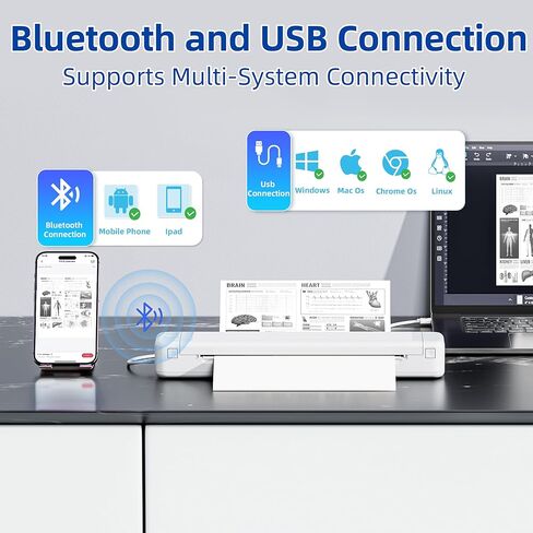 P831 Portable Printer Wireless Bluetooth Connection,Bluetooth Printer Compatible with Phone & Laptop,300DPI.Suitable for Home Vehincles Office. in Kuwait
