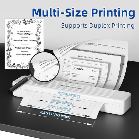 P831 Portable Printer Wireless Bluetooth Connection,Bluetooth Printer Compatible with Phone & Laptop,300DPI.Suitable for Home Vehincles Office. in Kuwait