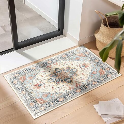 5x7 Area Rugs 5x7, Washable Rug, Non-Slip, Rugs for Living Room, Kitchen Rugs, Rugs for Bedroom Entryway Rug, Vintage Rugs Boho Floral Medallion, Low Pile, Soft, Teal Green Lake Bluee in Saudi Arabia