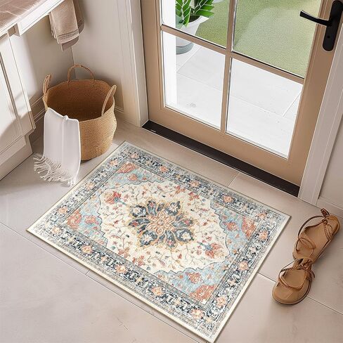 5x7 Area Rugs 5x7, Washable Rug, Non-Slip, Rugs for Living Room, Kitchen Rugs, Rugs for Bedroom Entryway Rug, Vintage Rugs Boho Floral Medallion, Low Pile, Soft, Teal Green Lake Bluee in Saudi Arabia