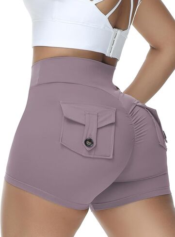 شورت بمؤخرة ضيقة مع شورت لراكبي الدراجات النارية بجيب للتمرين للسيدات، سروال رياضي بخصر على شكل حرف V in Kuwait