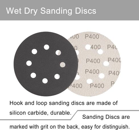 140 Pcs 5 Inch Wet Dry Sanding Discs Hook and Loop 8 Holes Sandpaper 400/600/800/1000/1500/2000/3000 Assortment Grits with Interface Pad for Orbital Sander Automotive Wood Plastic Metal Polishing in Saudi Arabia