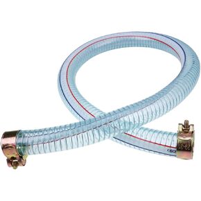 39'' Length 1" ID Universal Log Splitter and Heavy-Duty Steel Wire Suction PVC Hose with High Pressure UV Chemical Resistant with Clamps Blue
