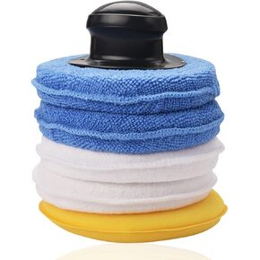 Microfiber Polishing Pads Kits,5 Inch Ultra-Soft Microfiber Wax Applicator Pads Car Cleaning Foam Sponge with Handle for Any Cars, Truck, Boat, Motorcycle and RV