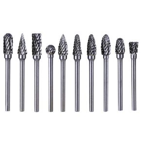 ASNOMY Double Cut Carbide Rotary Burr Set - 10 Pcs 1/8" Shank, 1/4" Head Length Tungsten Steel for Die Grinder Drill, Metal Carving,Polishing,Engraving,Drilling