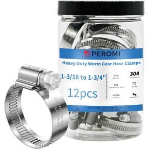 12PCS Heavy Duty Hose Clamps Stainless Steel 304,3/8"Hose Clamp-5/8"Hose Clamp in (10-16mm) Adjustable Worm Gear Drive Small Hose Clamps, Reusable Pipe Clamp for Plumbing, Garden, Shipping