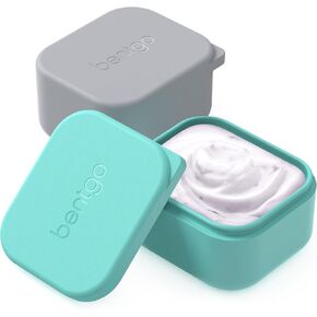 Bentgo® Sidekicks 2-Pack Silicone Container Set - Dipping Sauce Cups for Condiments & Small Snacks, Reusable, Durable, & Leak-Proof Liquid Storage, Salad Dressing Container - 2.6 oz (Gray & Aqua)