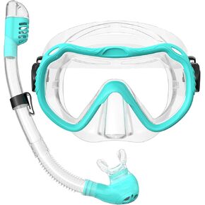 Snorkeling Gear for Adults, Snorkel Mask Set 180° Panoramic View Snorkel Gear, 100% Food-Grade Silicone Anti-Fog Anti-Leak Dry Top Diving Mask for Snorkeling Swimming Scuba Diving