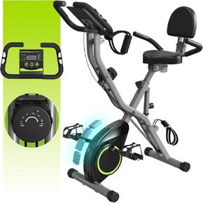 Indoor Exercise Bike for Seniors, 5 IN 1 Foldable Stationary Bike with 16-Level Magnetic Resistance and Tri-Position Ride, 300LBS Capacity, 5.5 LBS Flywheel, Designed for Home Workout 817 Black
