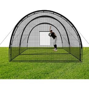 شبكة قفص البيسبول - أقفاص الضرب للفناء الخلفي 22 × 12 × 8 قدم أقفاص البيسبول المحمولة والكرة اللينة، باب قابل للفصل مع فتحة آلة رمي للتدريب على الضرب في الفناء الخلفي in Kuwait