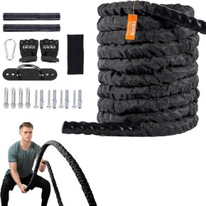 VEVOR Battle Rope, 1.5 Inch Diameter 30Ft Length Polyester Exercise Rope, Battle Exercise Equipment with Protective Sleeve & Anchor, Heavy Weighted Rope for Home Gym Workout Core Strength Training