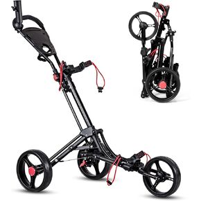 Tangkula Golf Push Pull Cart, Lightweight Aluminum Collapsible 3 Wheels Golf Push Cart, Golf Trolley with Elastic Strap, Umbrella & Cup Holder, Scoreboard Storage & Foot Brake, Golf Cart