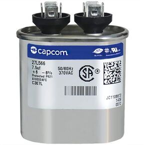 Genteq GENTEQ - C307L / 27L566 GE Capacitor Oval 7.5 uf MFD 370 Volt 27L566, 27L566S(Replaces Old GE# 97F9001, Z97F9001, 97F9001BX & 27L566BZ3), 7.5 MFD at 370 Volts