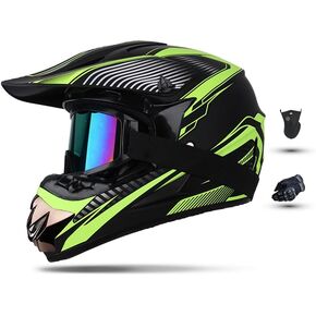 Off-Road MotorcycleHelmets Downhill Bicycle Helm ATV Dirtbike Motocross Helmet Motorcycle Helmt DOT Approved 4Pieces Set for Unisex-Adult