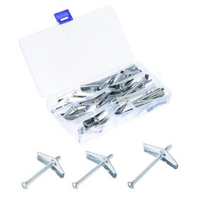 uxcell 24Pcs Spring Toggle Bolt Anchors, 1/8" 3/16" 1/4" 3 Sizes Butterfly Anchors Male Thread Spring Loaded Hollow Wall Round Head Toggle Bolt