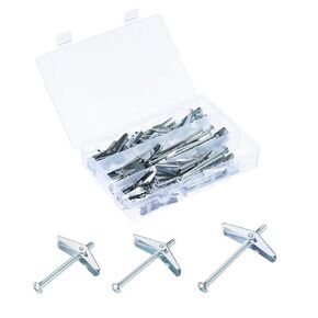 uxcell 44Pcs Spring Toggle Bolt Anchors, 1/8" 3/16" 1/4" 3 Sizes Butterfly Anchors Male Thread Spring Loaded Hollow Wall Round Head Toggle Bolt