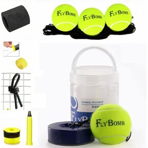 Portable Solo Tennis Trainer Set,3 Replacement Rebound Balls, & Wristband & Overgrip & Ring & Damper for Self Tennis Practice Training Tool for Adults or Kids Beginners