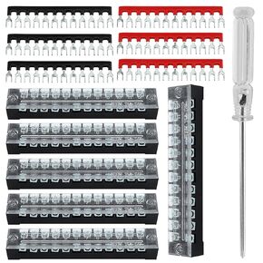 Screw Terminal Block, 12pcs/6set Terminal Block Strip and Ground Terminal Block, Pluggable Distribution Terminal Blocks with Cover, for DIY Small Electrical Home Project(Type 1)