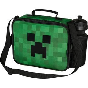 Minecraft Insulated Lunch Bag with Water Bottle for Kids, Lunch Box for School Travel Snacks - Gamer Gifts (Green)
