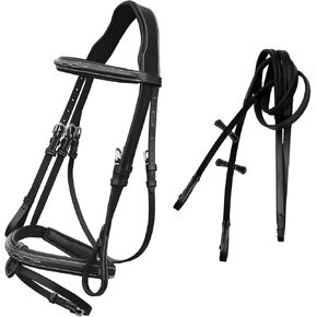 Exion Snaffle Jumping Bridle with Removable Flash, Soft Padded & Rubber Reins | Royal English Bridle for Horses | Black, Brown | Full, Cob, Over, Pony