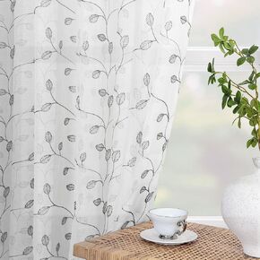 Green Sheer Curtains 84 Inch Length 2 Panels Set Curtains for Living Room/Bedroom Curtains for Windows Sage Green Curtains with Leaves Embroidered 7ft