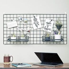 GRIDYMEN Multifunction Electroplated Bling Metal Mesh Grid Panel, Wall Photo Artwork Display and Organizer for College Dorm Living Room, Pack of 1 Pcs, Size: 17.7" x 37.4",Black