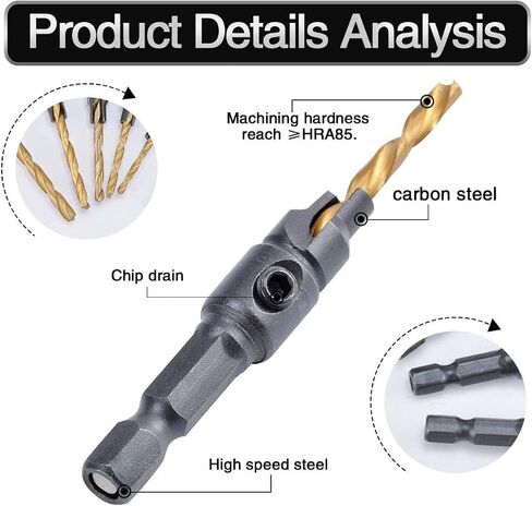 5PC Countersunk Drill Bit Set, Counter Sink Drill Bit for Wood,Hexagonal Shank Counterbore Drill,Suitable for Woodworking Keyhole,Solid Wood Processing and Furniture Processing in Saudi Arabia