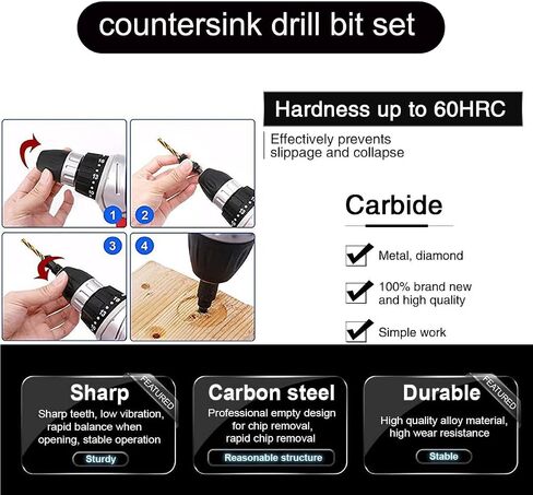 5PC Countersunk Drill Bit Set, Counter Sink Drill Bit for Wood,Hexagonal Shank Counterbore Drill,Suitable for Woodworking Keyhole,Solid Wood Processing and Furniture Processing in Saudi Arabia