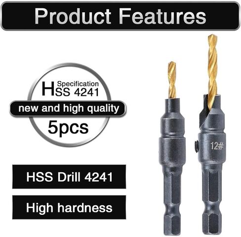 5PC Countersunk Drill Bit Set, Counter Sink Drill Bit for Wood,Hexagonal Shank Counterbore Drill,Suitable for Woodworking Keyhole,Solid Wood Processing and Furniture Processing in Saudi Arabia